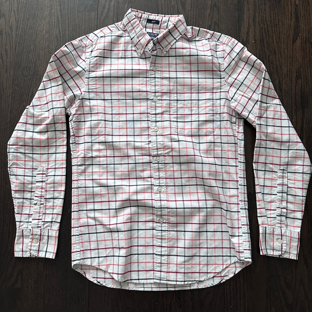 J. Crew White and Red Plaid Casual Shirt